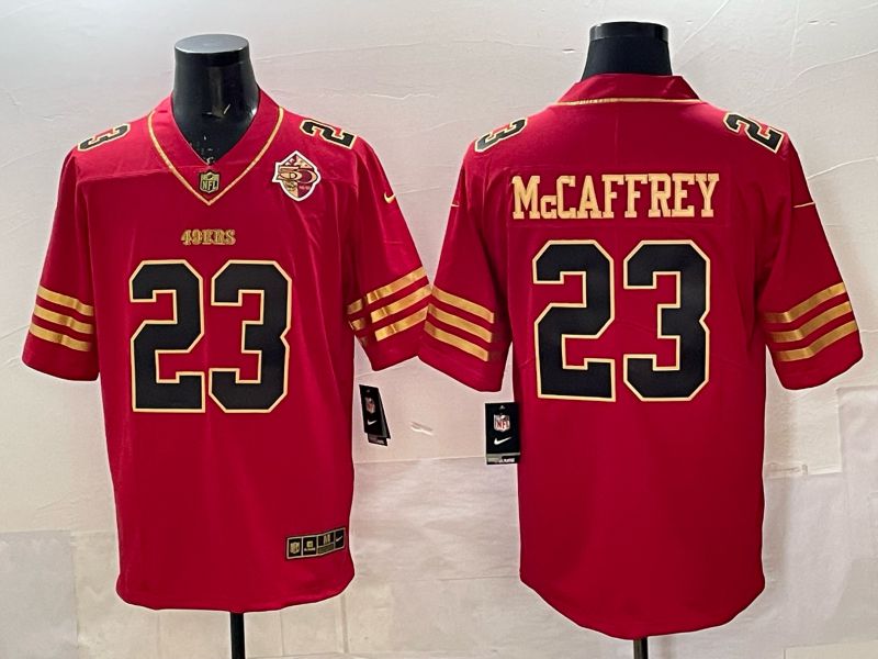 Men 2025 Nike San Francisco 49ers #23 Mcaffrey Red gold 5th generation Limited NFL Jersey 0064